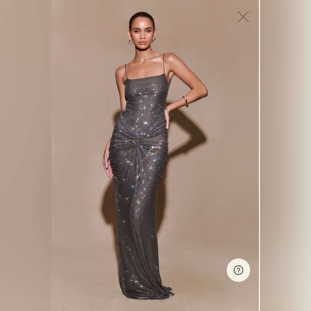 Meshki - Roisin Diamante Satin Maxi Dress - Gunmetal